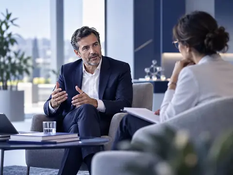 Dirigeant en échange avec son interlocutrice pendant une séance de travail.
